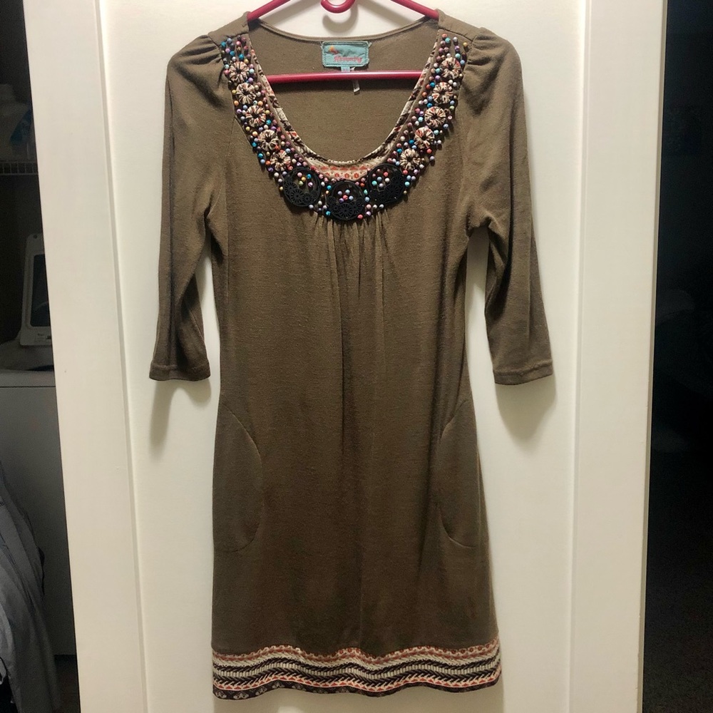 Boutique dress with layered and beaded neckline detail - like new!